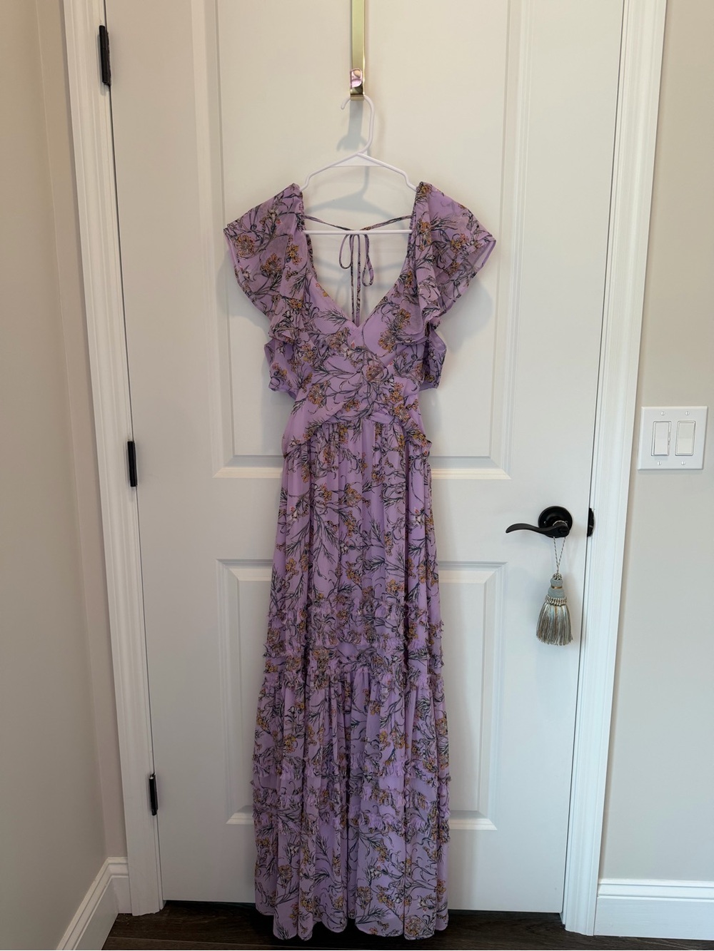 Chelsea28 • Lavender Floral Ruffle Maxi Dress